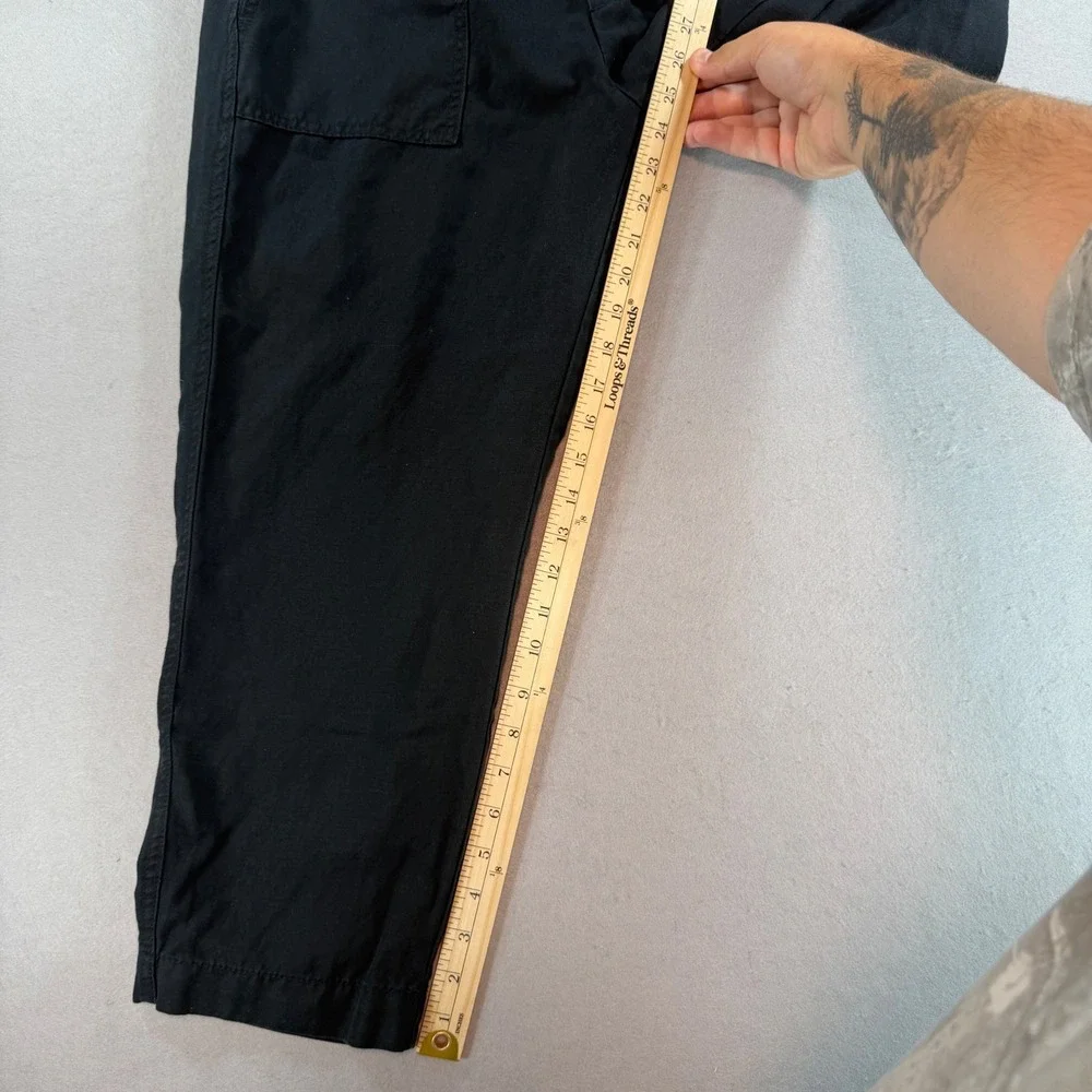Banana Republic Mens Linen Blend Utility Pants Black Elastic Waist Large